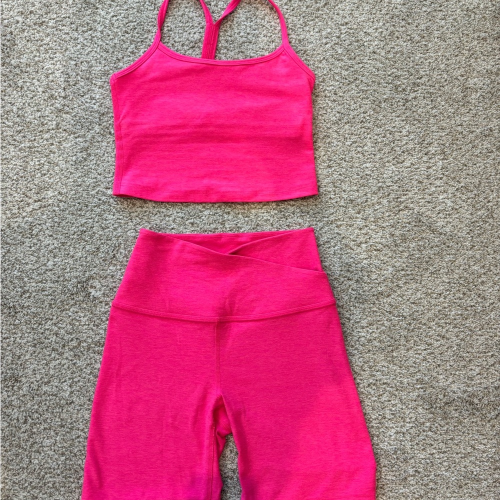 Beyond yoga hot pink biker short/tank set